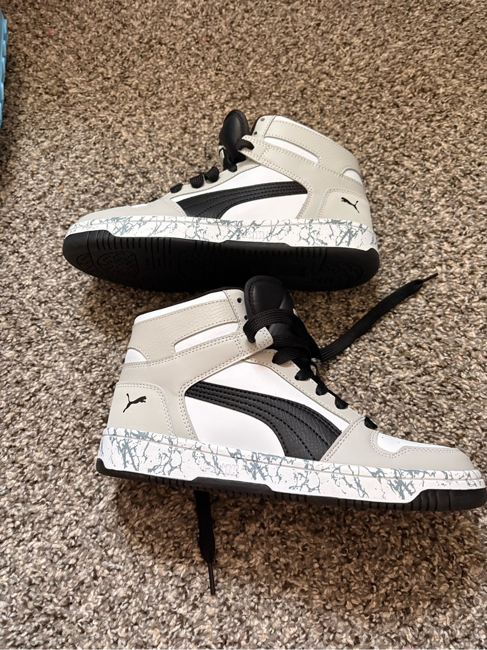 Puma Kids High-Top Sneakers in White, Black & Gray with Marbled Midsole